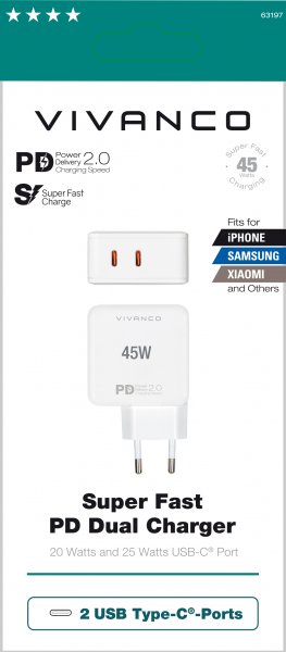 Vivanco Laturi Super Fast PD Dual Charger 45W