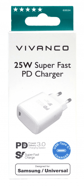 Vivanco Laturi 25W Super Fast PD Charger Valkoinen
