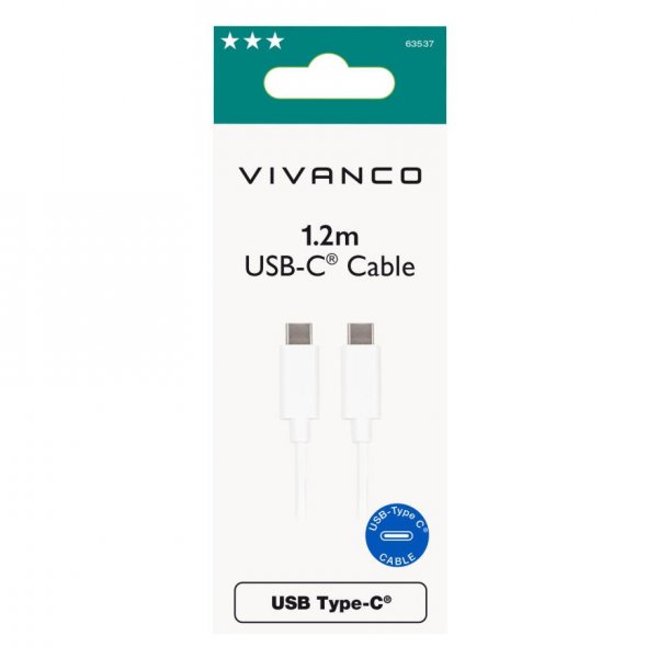 Vivanco Latauskaapeli USB-C/USB-C 2.0 1.2m Valkoinen