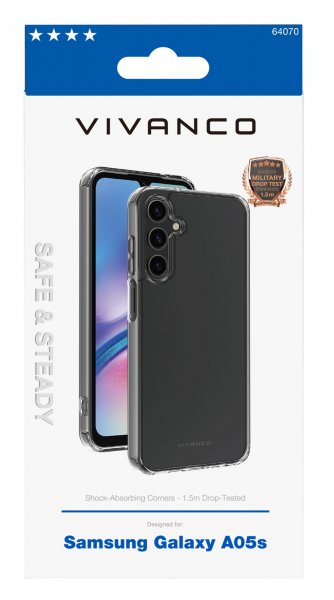 Vivanco Samsung Galaxy A05s kuori Safe & Steady Transparent