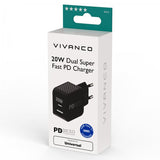 Vivanco Laturi 20W Dual Super Fast PD Charger, musta