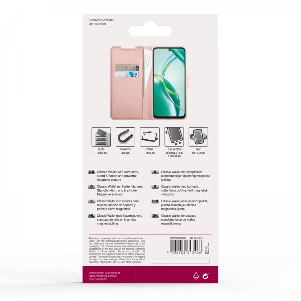 Vivanco Honor 200 Smart Fodral Classic Wallet ruusukulta