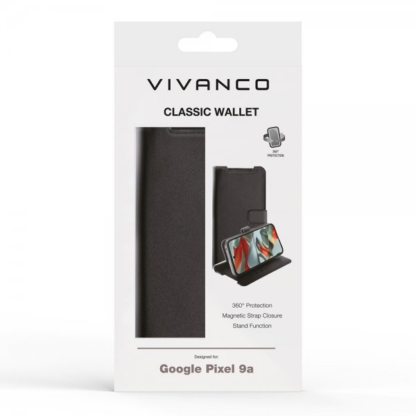 Vivanco Google Pixel 9a suojakotelo Classic Wallet, musta