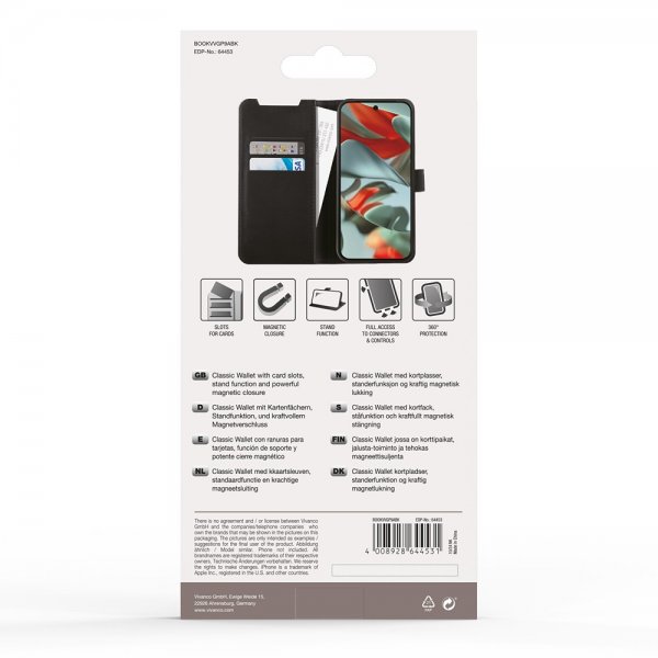 Vivanco Google Pixel 9a suojakotelo Classic Wallet, musta