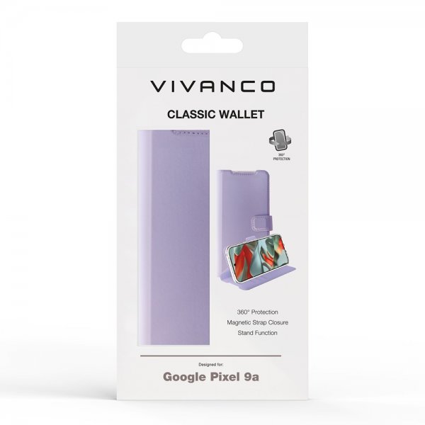 Vivanco Google Pixel 9a -suojakotelo, Classic Wallet, laventeli