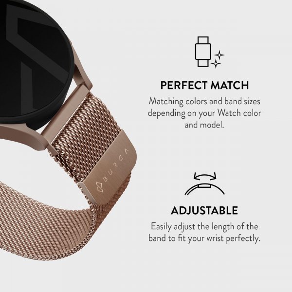 Burga Samsung Galaxy Watch 20mm Ranneke Metalliverkko Ruusukulta