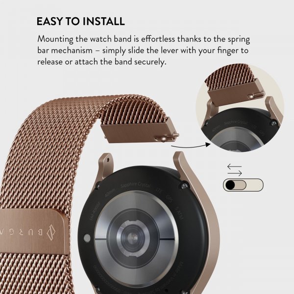 Burga Samsung Galaxy Watch 20mm Ranneke Metalliverkko Ruusukulta