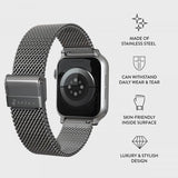 Burga Apple Watch 44/45/46mm/Ultra 49mm -ranneke, Mesh Elegance Silver
