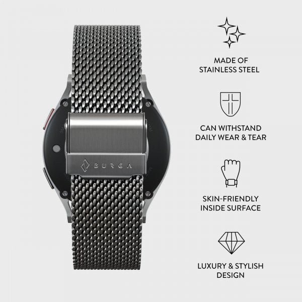 Burga Samsung Galaxy Watch 20mm Mesh Elegance Silver -ranneke