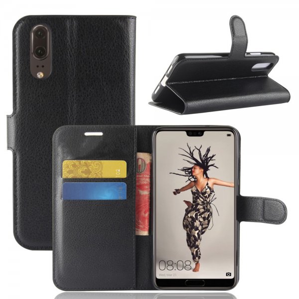 Huawei P20 Litchi musta suojakotelo