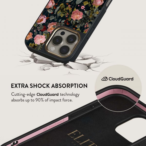 Burga iPhone 15 Elite Dark MagSafe Bloomy Garden -kuori