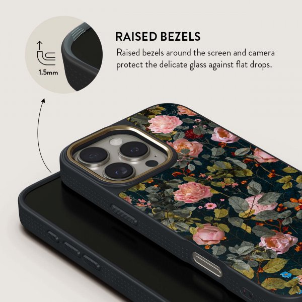 Burga iPhone 16 Pro Elite Dark MagSafe Bloomy Garden -kuori