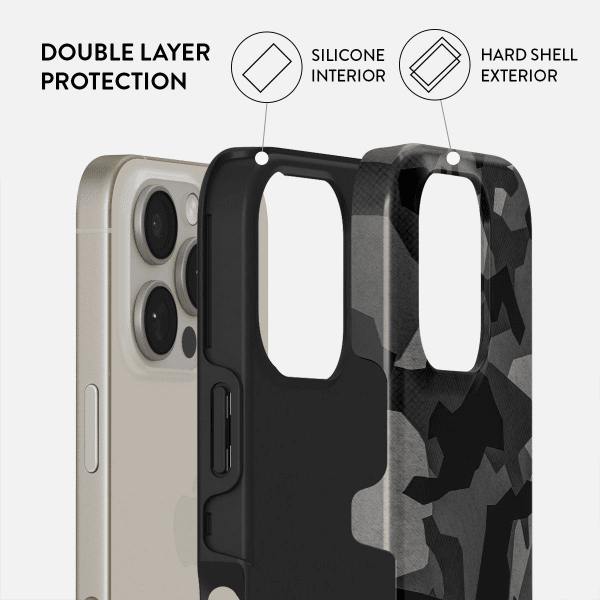 Burga iPhone 16 Suojakuori Tough Night Black Camouflage