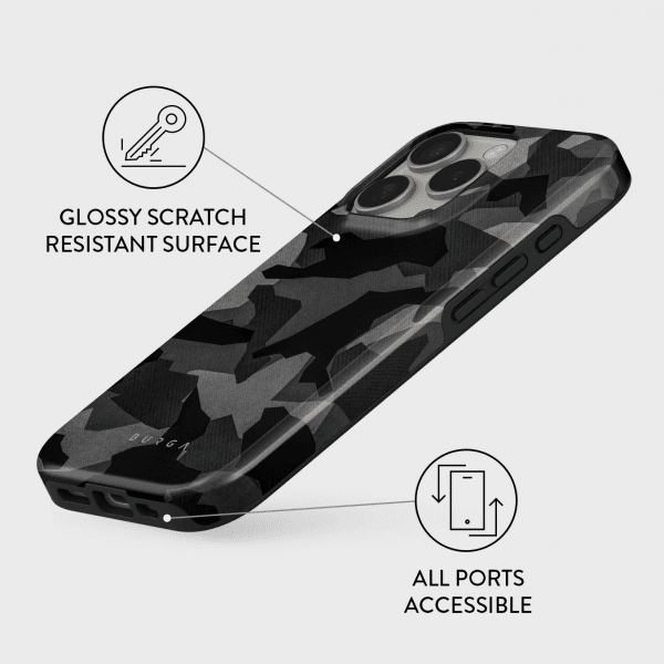 Burga iPhone 15 Pro -suojakuori Tough MagSafe Night Black Camo
