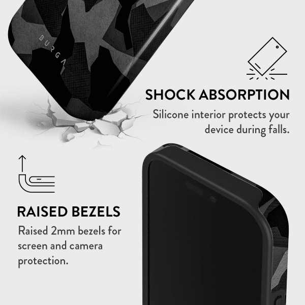 Burga iPhone 16 -suojakuori Tough MagSafe Night Black Camouflage