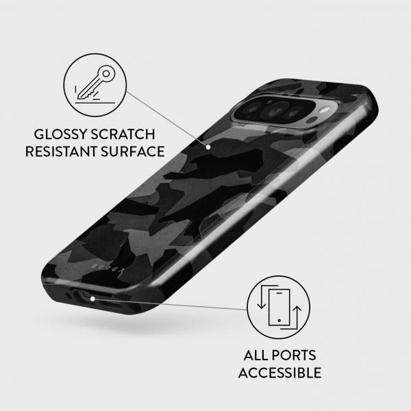 Burga Google Pixel 9/Pixel 9 Pro Kuori Tough Night Black Camo
