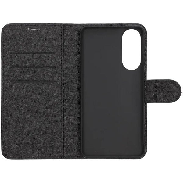 Samsung Galaxy S25 Edge -puhelinkotelo, jossa on korttipaikat ja jalustatoiminto, musta