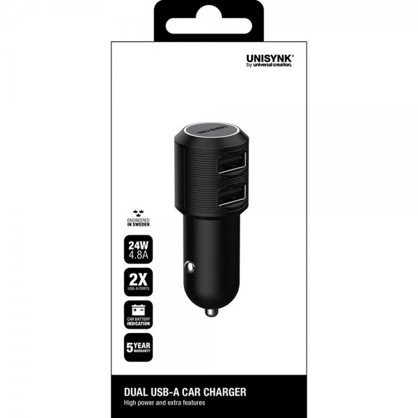 Unisynk 2x USB-A Autolaturi 24W