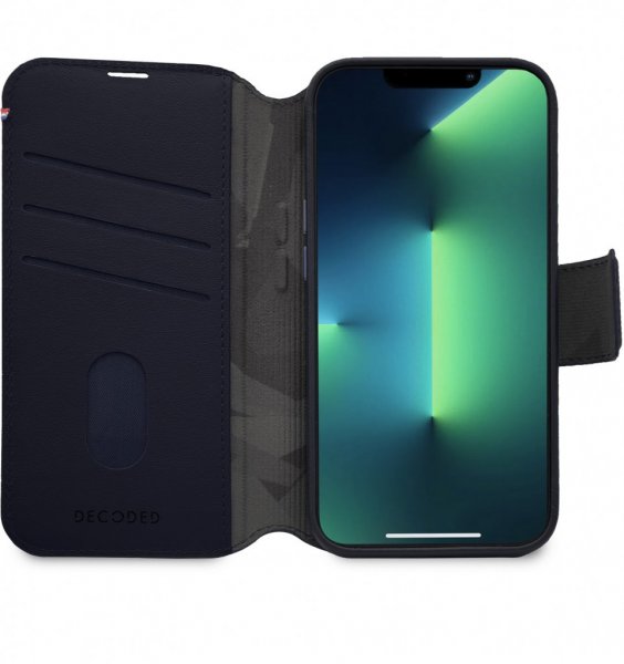 Decoded iPhone 14 Pro -suojakuori, nahkaa, irrotettava lompakko, laivastonsininen