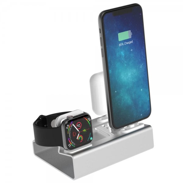 3-in-1 pidike iPhonelle, Apple Watchille ja AirPodeille, hopea