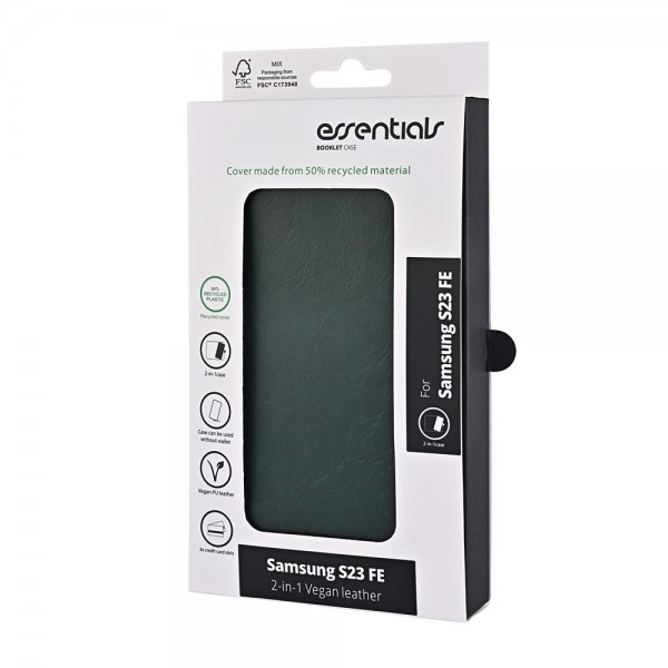 Essentials Samsung Galaxy S23 FE 2-in-1 Vegaaninahkainen Suojakotelo Tummanvihreä