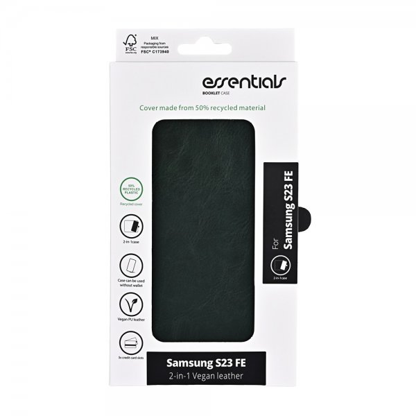Essentials Samsung Galaxy S23 FE 2-in-1 Vegaaninahkainen Suojakotelo Tummanvihreä