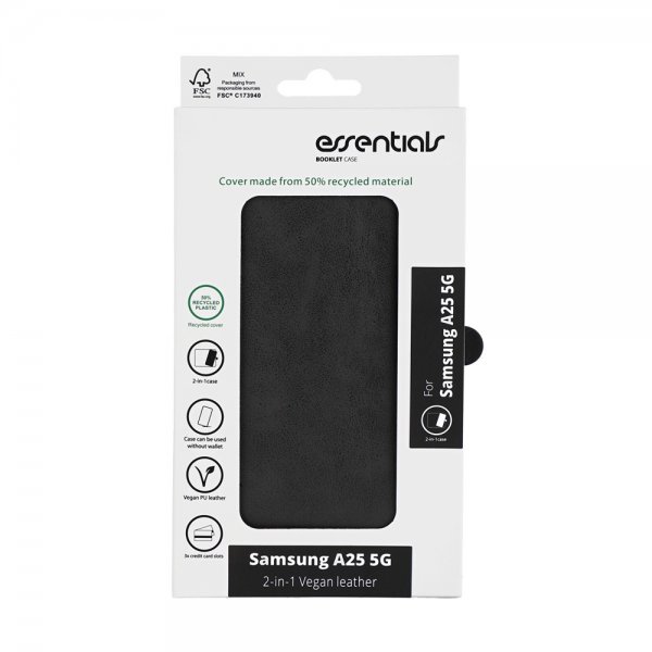 Essentials Samsung Galaxy A25 -kotelo 2-in-1 vegaaninen nahka musta