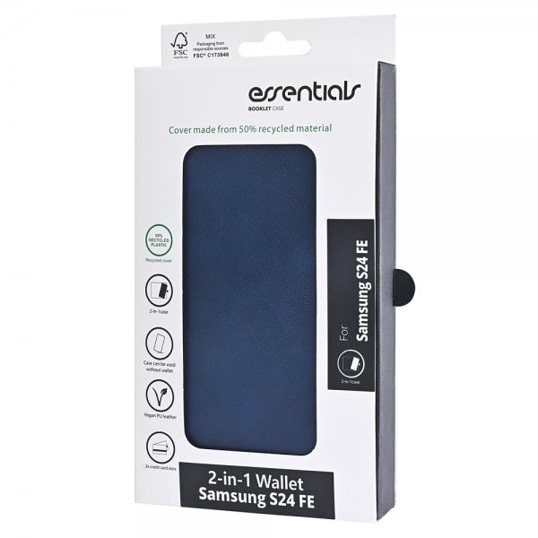 Essentials Samsung Galaxy S24 FE Kotelo 2-in-1 Vegaaninahka Sininen