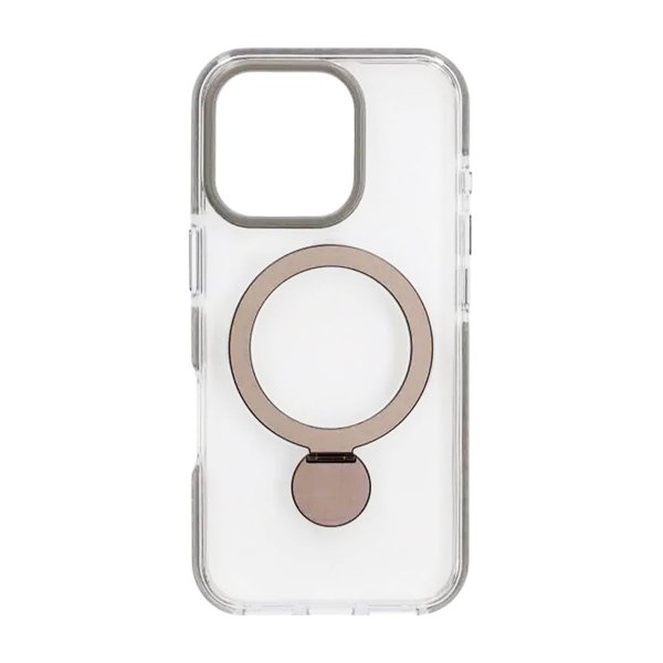 iPhone 16 Pro Max Kuori Rengasjalusta MagSafe Harmaa Läpinäkyvä