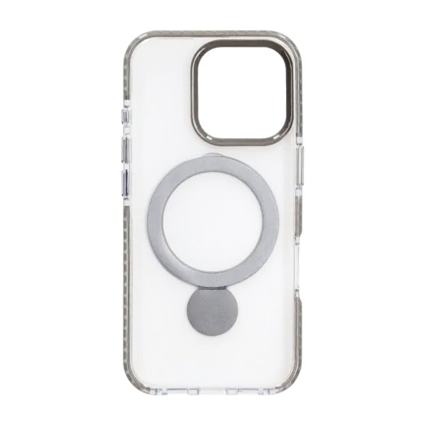 iPhone 16 Pro Max Kuori Rengasjalusta MagSafe Harmaa Läpinäkyvä