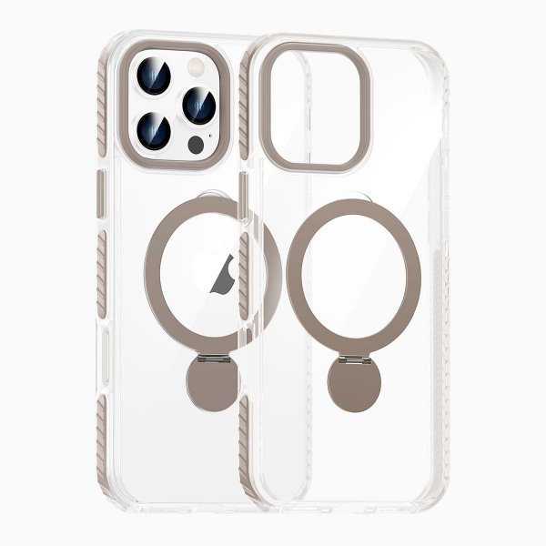 iPhone 16 Pro Kuori Rengasjalusta MagSafe Harmaa Läpinäkyvä