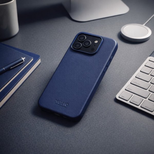 Mujjo iPhone 17 Pro Max -suojakuori täydellä nahalla MagSafe Monaco Blue