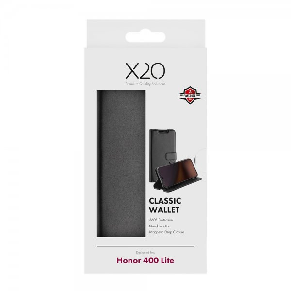 X2O Honor 400 Lite -kotelo, Classic Wallet, musta