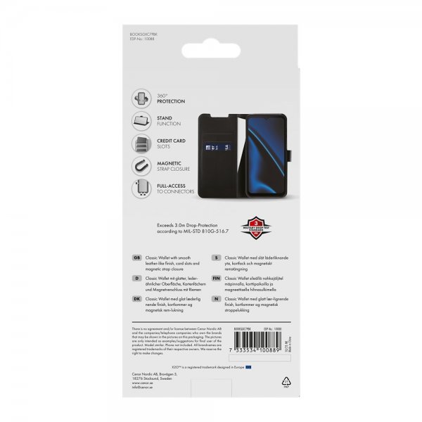 X2O Samsung Galaxy XCover 7 Pro Classic Wallet -suojakotelo, musta