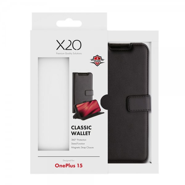 X2O OnePlus 15 Kotelo Classic Wallet Musta