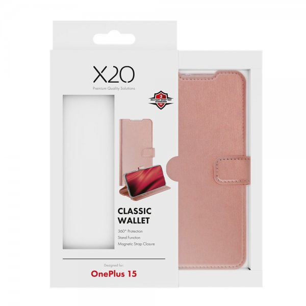 X2O OnePlus 15 Kotelo Classic Lompakko Ruusukulta