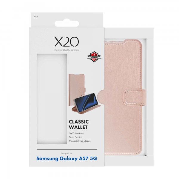 X2O Samsung Galaxy A57 -lompakkokotelo, Classic Wallet, ruusukulta
