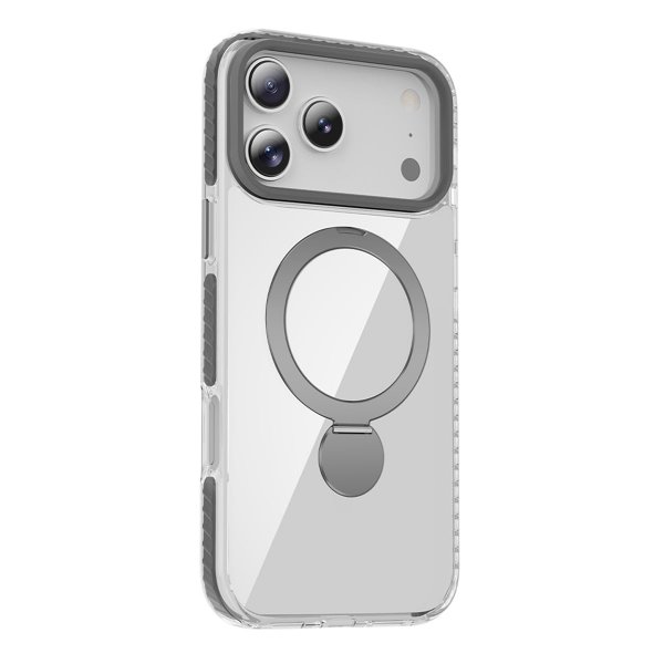 iPhone 17 Pro Max Kuori Rengasjalusta MagSafe Harmaa Läpinäkyvä