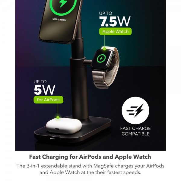 Mophie Langaton Laturi 3-in-1 Extendable Stand MagSafe
