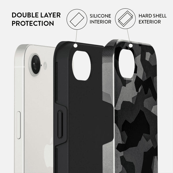 Burga iPhone 16e/iPhone 17e Suojakuori Tough Night Black Camo