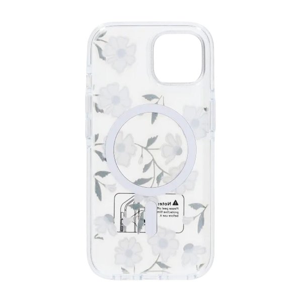 iPhone 15 -kuori, jossa kuviointi, MagSafe, kukkivat oksat