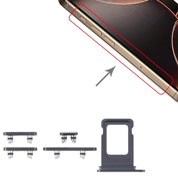 Painikkeet ja SIM-korttipidike iPhone 16 Prolle ja 16 Pro Maxille - Musta