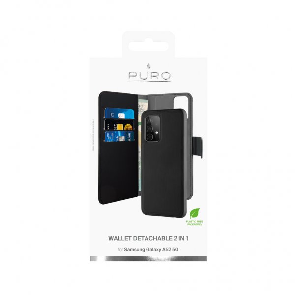 Puro Samsung Galaxy A52/A52s 5G Lompakkokotelo Irrotettava 2-in-1 Musta