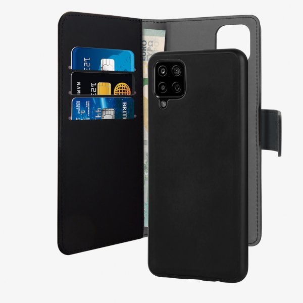 Puro Samsung Galaxy A12 suojakotelo lompakko irrotettava 2-in-1 musta
