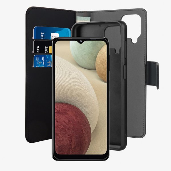 Puro Samsung Galaxy A12 suojakotelo lompakko irrotettava 2-in-1 musta