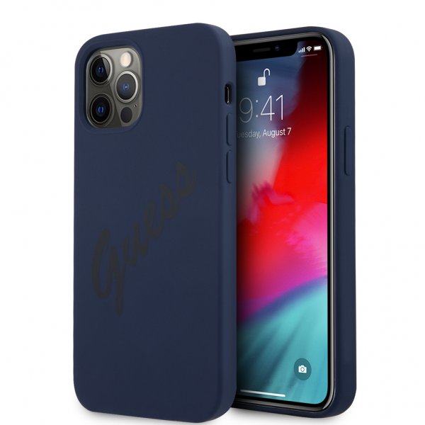 Guess iPhone 12 Pro Max Kuori Vintage Silicone Tummanharmaa