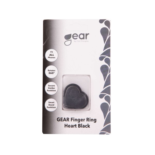 Gear-mobiilipuhelinrengas, sydän, jalustatoiminnolla, musta