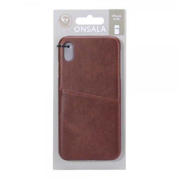 Onsala iPhone X/Xs kuori yhdellä korttipaikalla, ruskea