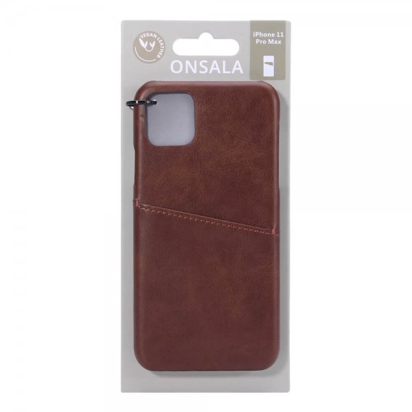 Onsala iPhone 11 Pro Max -kuoret korttipaikalla, ruskea