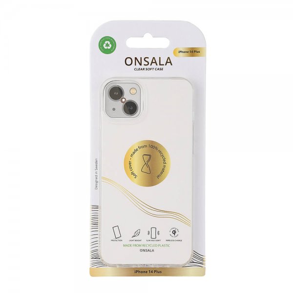 Onsala iPhone 14 Plus -kuori, kierrätettyä TPU-muovia, läpinäkyvä